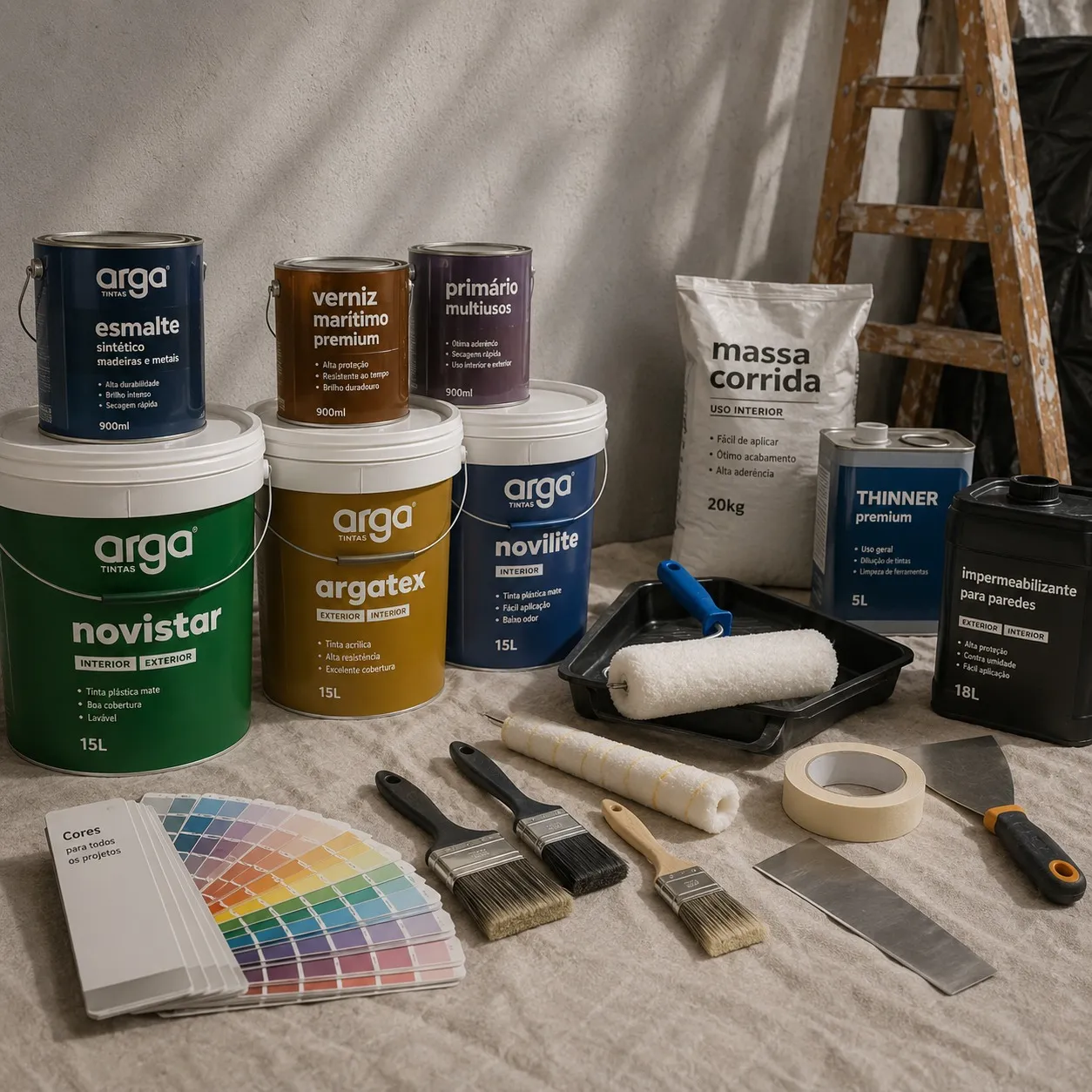 Tintas, vernizes e material de pintura para interior e exterior